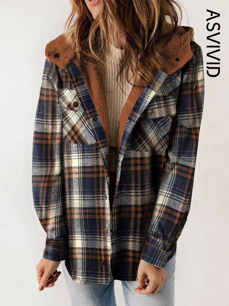 Plaid Hooded Casual Outerwear