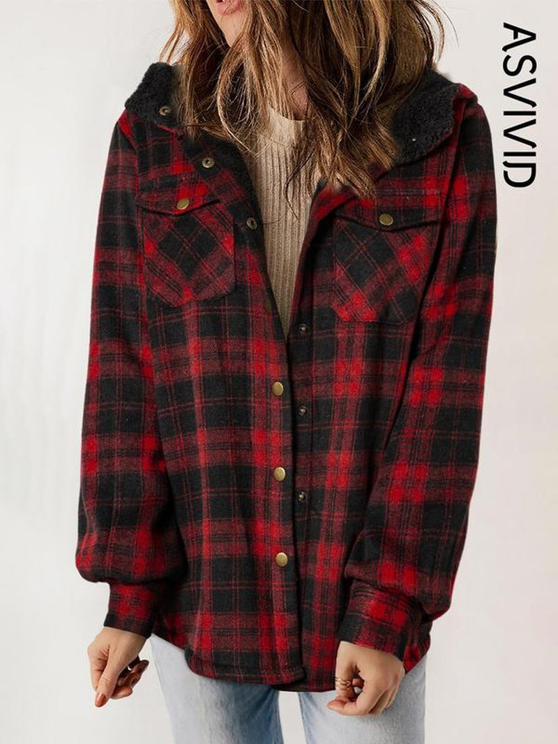 Plaid Hooded Casual Outerwear