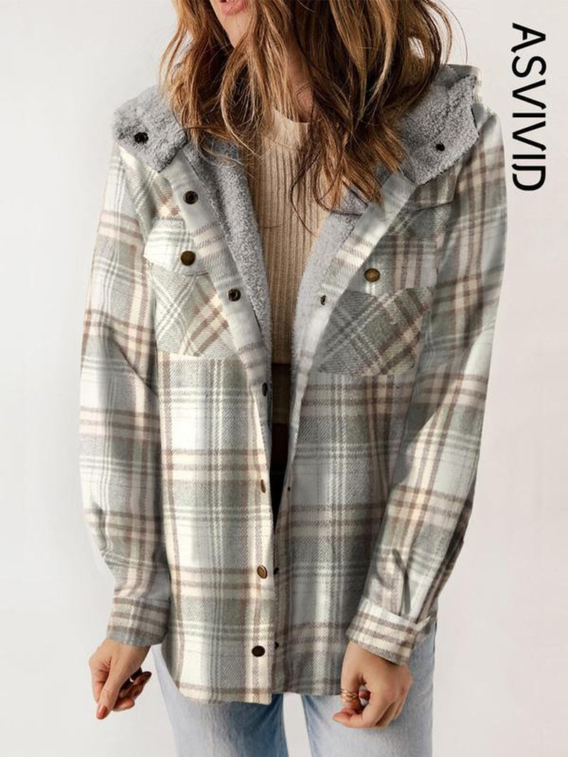 Plaid Hooded Casual Outerwear